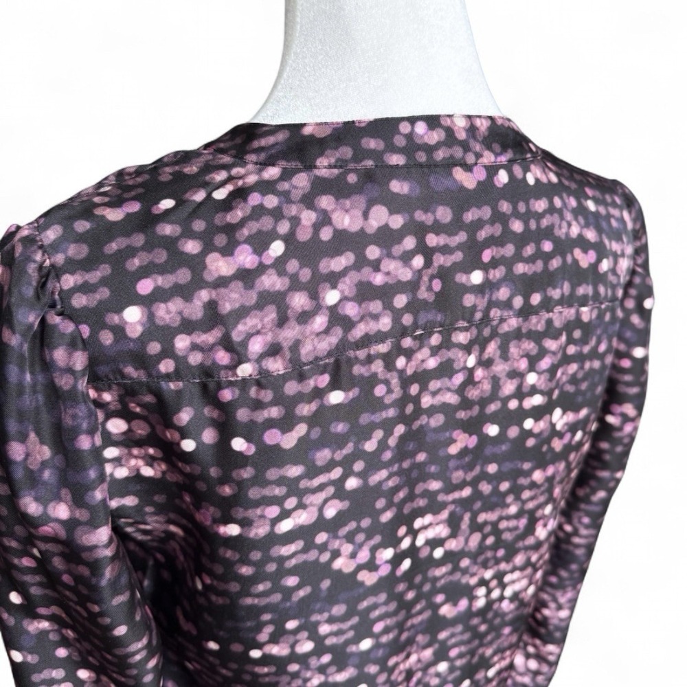 Tory Burch Silk Blouse Purple Black Blurred Dot XS Career Business Designer Luxe - Picture 11 of 16